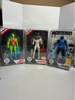 DC Direct Action Figure Lot – Martian Manhunter, Bloodwynd & Gold Label Obsidian