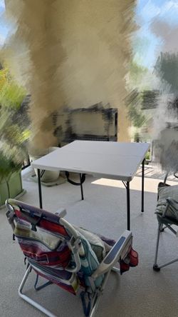 34 in. White Plastic Portable Fold-in-Half Folding Card Table