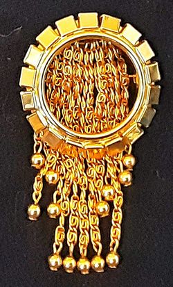 Mid century modern Goldtone unsigned large dangle chain brooch or pin