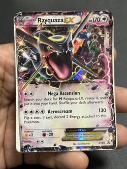 Pokémon TCG Rayquaza EX XY69 Black Star Promo Card Shiny Holo damaged Played