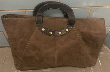 Womens Borghese Brown Suede Leather Purse Tote Hand Bag Briefcase Work Commute Fashion Style Chic Cool Business