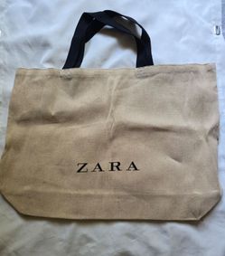 Zara brown short-handle jute tote bag