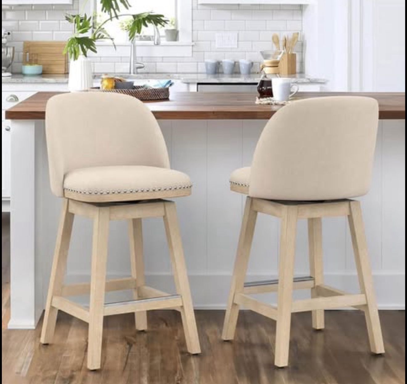 swivel bar stools set of 2, 26" Performance Fabric Upholstered Counter Height Bar Stools with Back,