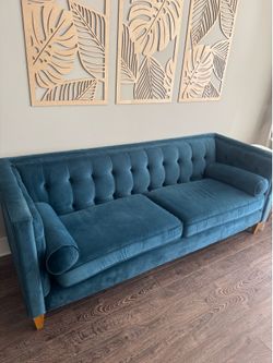 Modern Blue Velvet Tufted Sofa