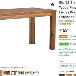 TableChamp Dining Table Rio 55.1 x 31.5 Brazil Solid Wood Pine Oiled Extendable, New