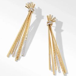 David Yurman 18k Gold Pave Diamond Angelika Drop Earrings 0.57tcw Set