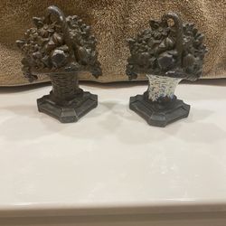 Antique Flowers In Basket Cast Iron Door Stops