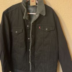 Mens Levis Premium Trucker Demin Jean Jacket Sherpa Fleece Lined XL