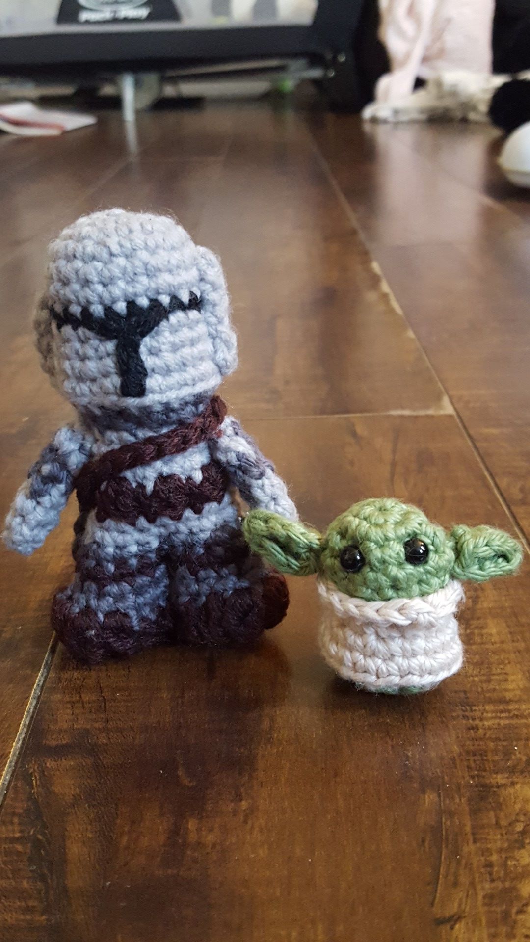 Star Wars Mandalorian and baby Yoda crochet dolls