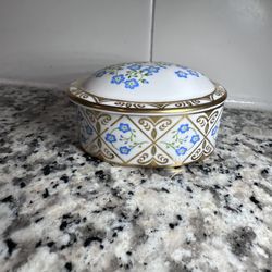 Vintage Royal Crown Derby English Bone China “Forget Me Not” Trinket Box