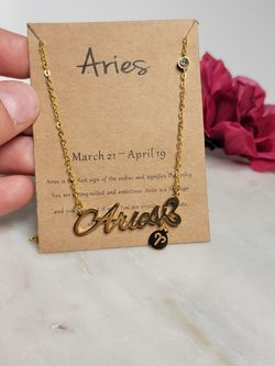 12 Constellation Zodiac Old English Letter Sign Pendant Necklace Astrology, Aries