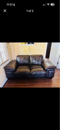 Dark Brown Leather Loveseat