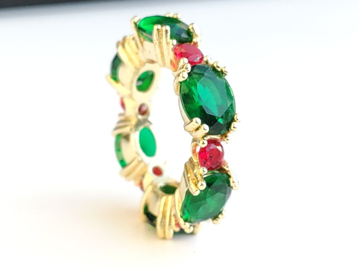 Large 925 Gold toned Emerald and Ruby Ring