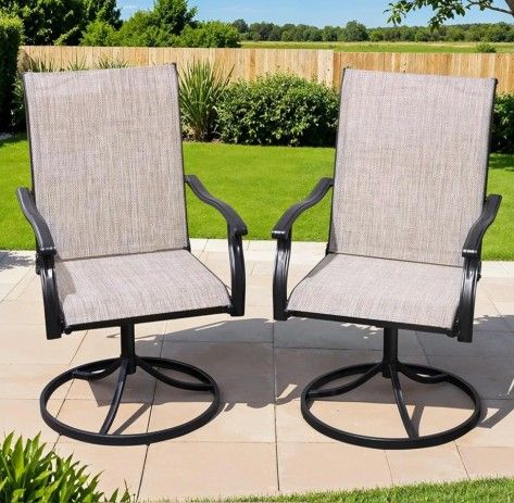 Outdoor Swivel Dining Chairs Set of 2, Textilene Patio Swivel Chair All Weather Outdoor Dining Chairs 360 Degree Rotating Metal Patio Rocking Chair fo