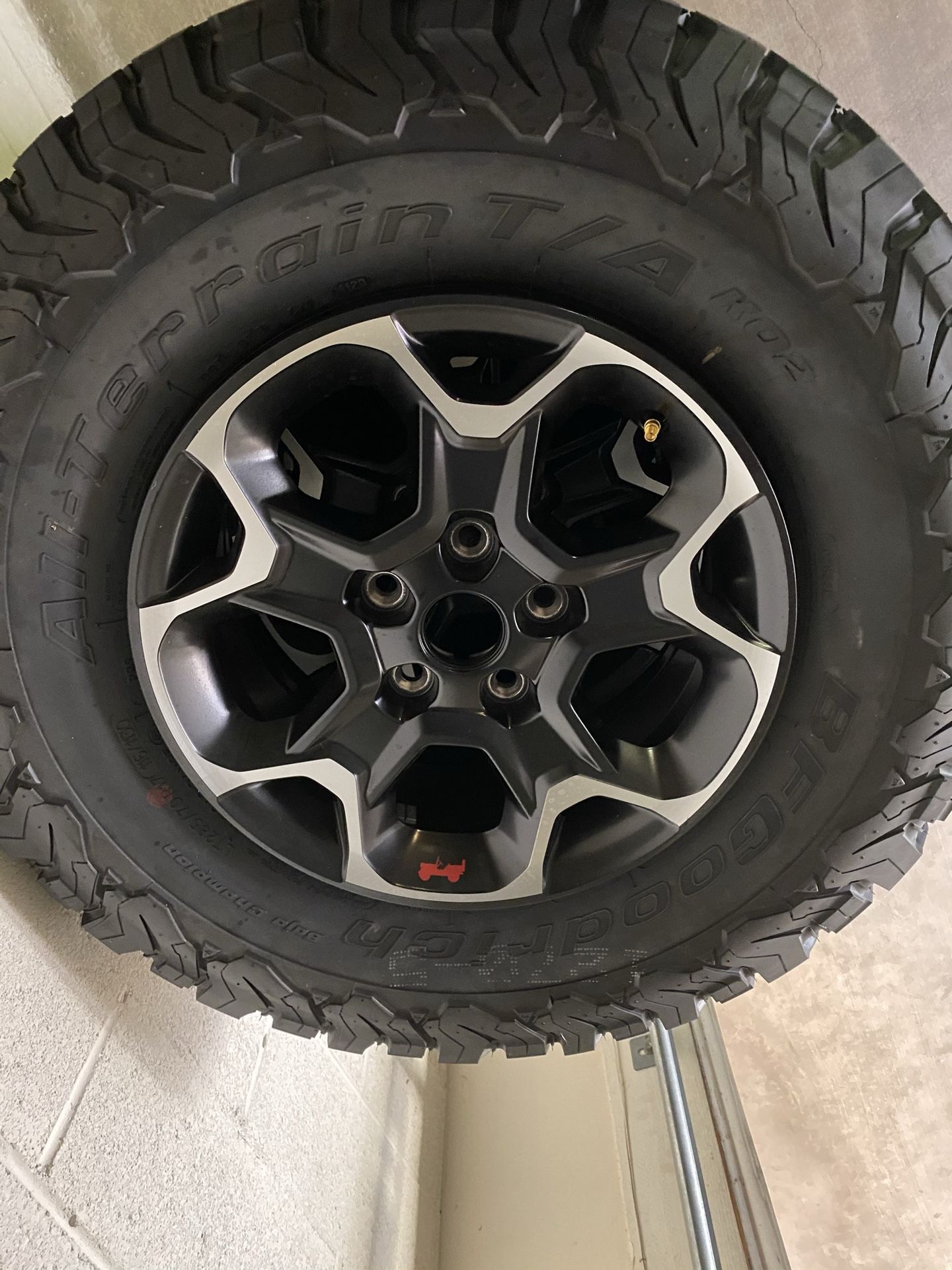 Stock Rubicon Recon Wheels and 33” BFG Tires