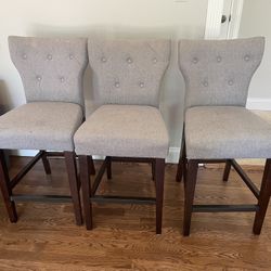 3 Gray Fabric Bar Stools