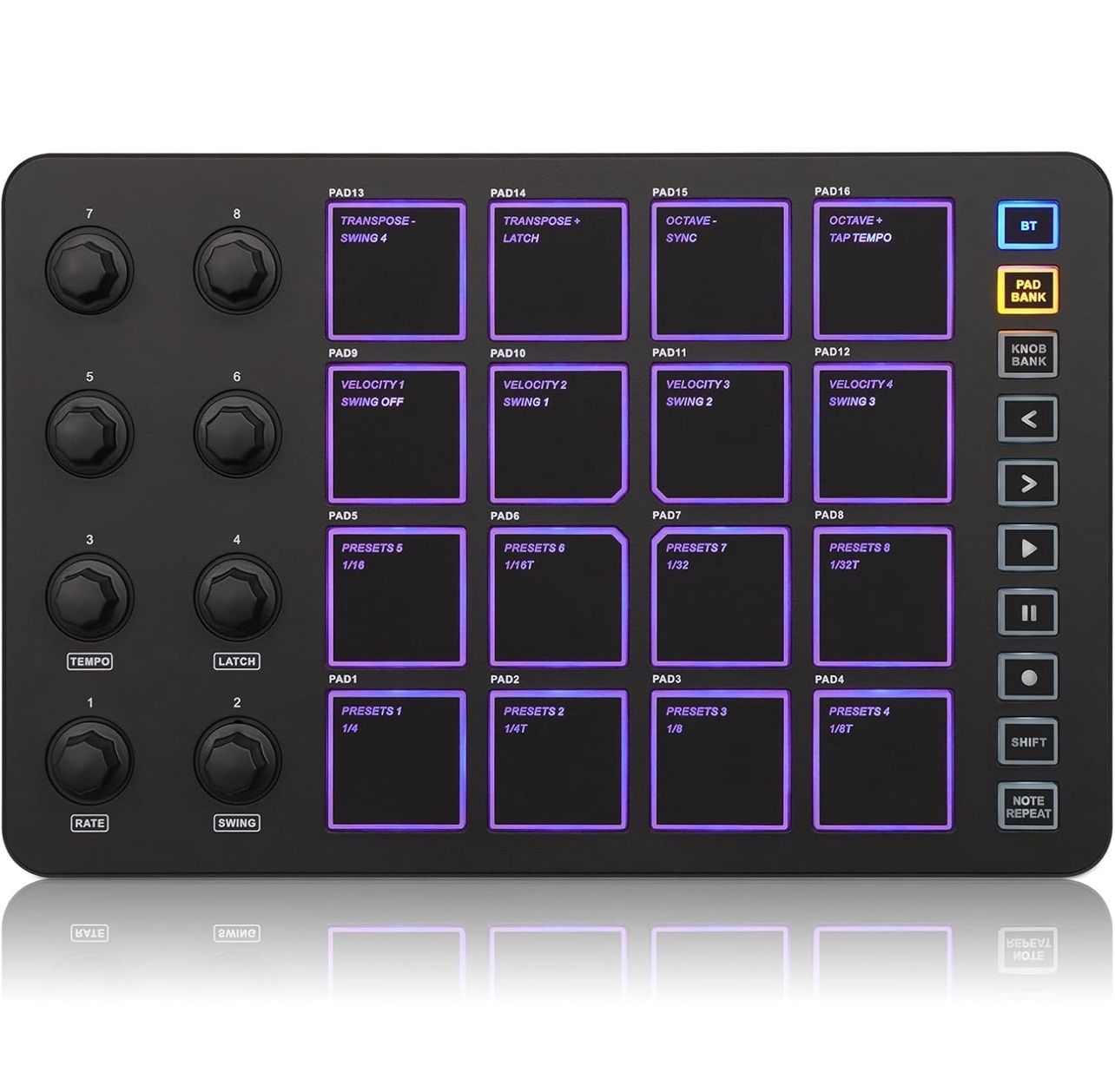 M-WAVE Wireless MIDI Controller Pads, Bluetooth Portable USB MIDI Controller with 16 MPC