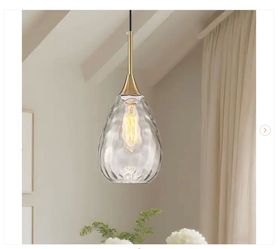 6.3 in. Gold Pendant Light Glass Mini Pendant Light with Clear Water Ripple Shade Light Fixture
