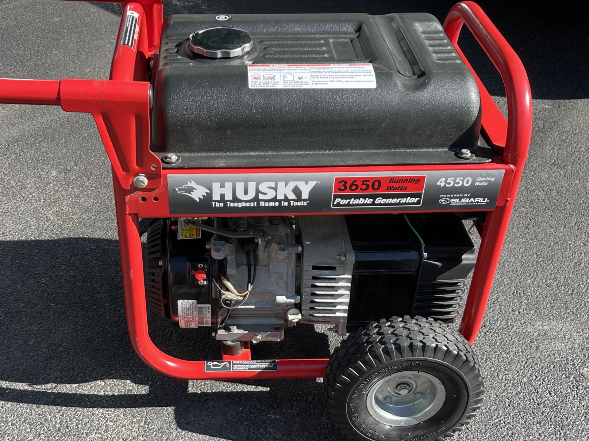 Husky Generator 4550 Starting Watts / 3650 Running Watts.