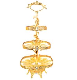 Loticy 3-Tier 24 Inches Gold Square Cake Stand Cupcake Stands Metal Pedestal Holder, Party Dessert Cheese Display Glass Plate For Wedding Party Birthd