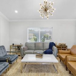 Grey / Blue Sofa & 2 Leather Seats