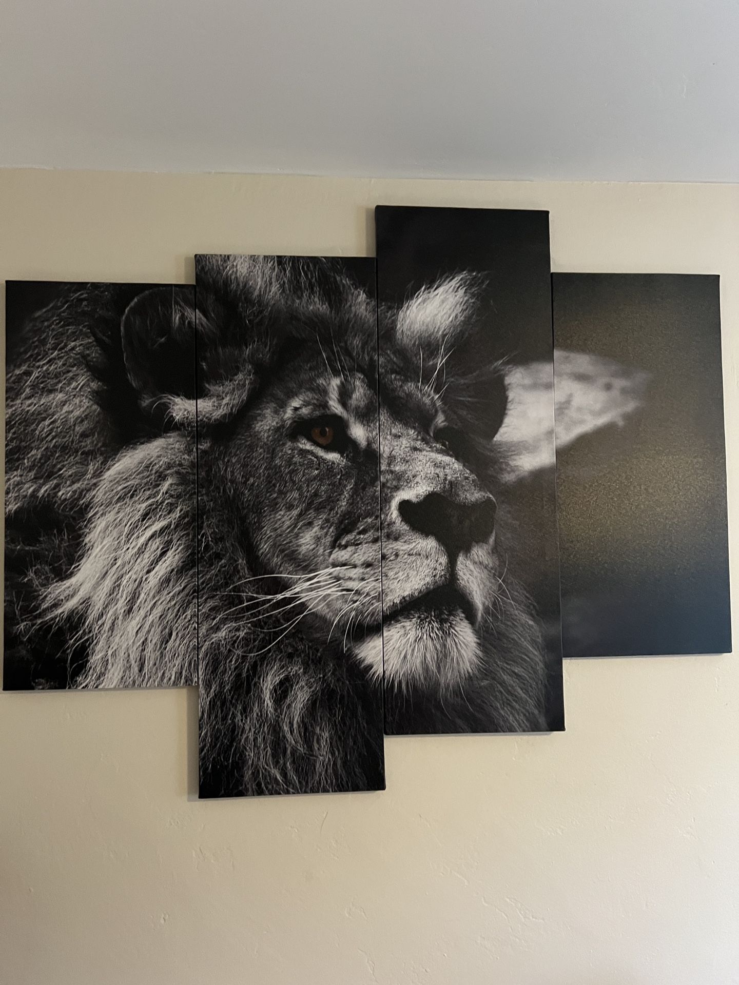 Black And White Gray Lion Head Portrait Wall Art Painting Pictures Print On Canvas 4 Panel