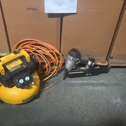 6.0 Tank Gallon Dewalt Compressor 50’ Hose and Porter Cable Nail Gun