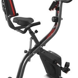 O725 $70  Bike Stationary Bike Folding Exercise Bike with 10 Level Adjustable Magentic Resistance Support Back Pa