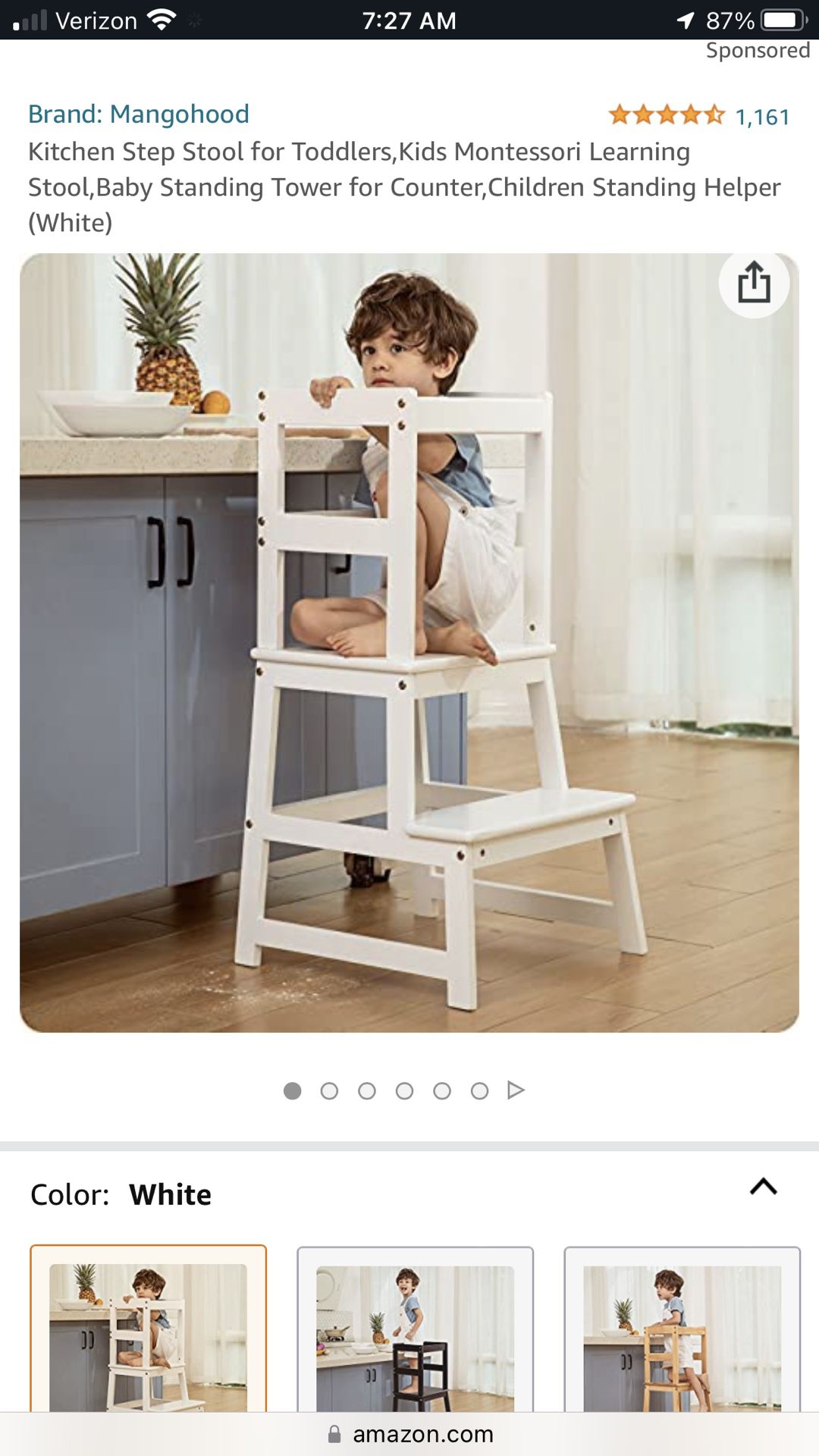 Kitchen Step Stool for Toddlers,Kids Montessori Learning Stool,Baby Standing Tower for Counter,Children Standing Helper (White) New in box