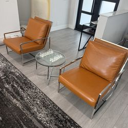 Modern leather accent chairs tan/brown