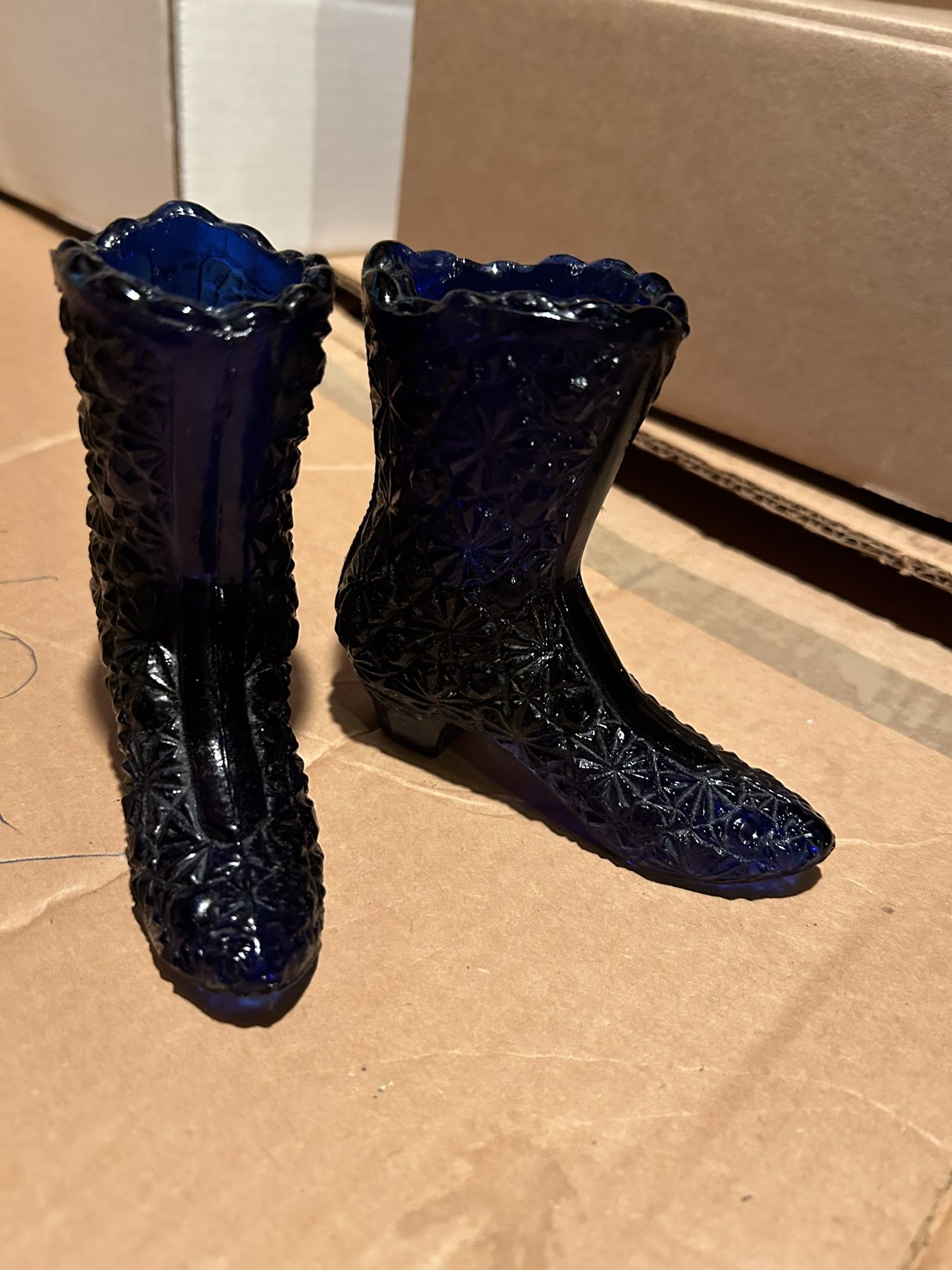 Vintage Two Fenton Cobalt Blue Boots