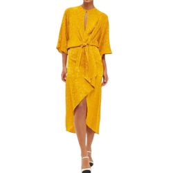 NEW Nordstrom Topshop Gold Satin Jacquard Wrap Midi Dress Size 10 