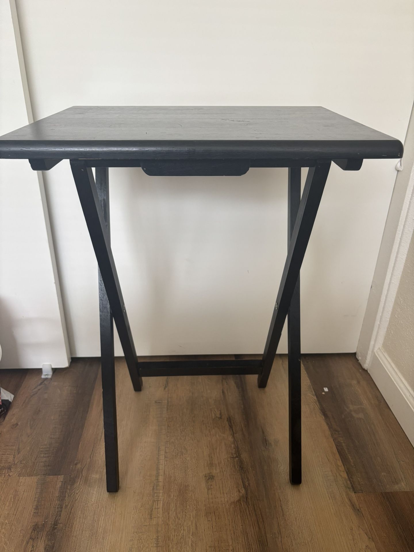 Set of 3 Black Wood Folding Tray Tables with Stand
