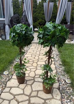 Pair Of Artificial English Ivy Topiary Trees 48” T