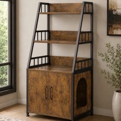 Litter Box Enclosure with Storage Shelves – Fully Assembled