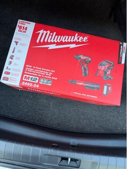 Milwaukee M12 Screwdriver, Flood Light, Inflater, Rachet Kit