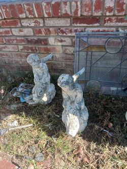 Pair Of  Concrete  Fountain  Statues   (Boy On A Dophin)