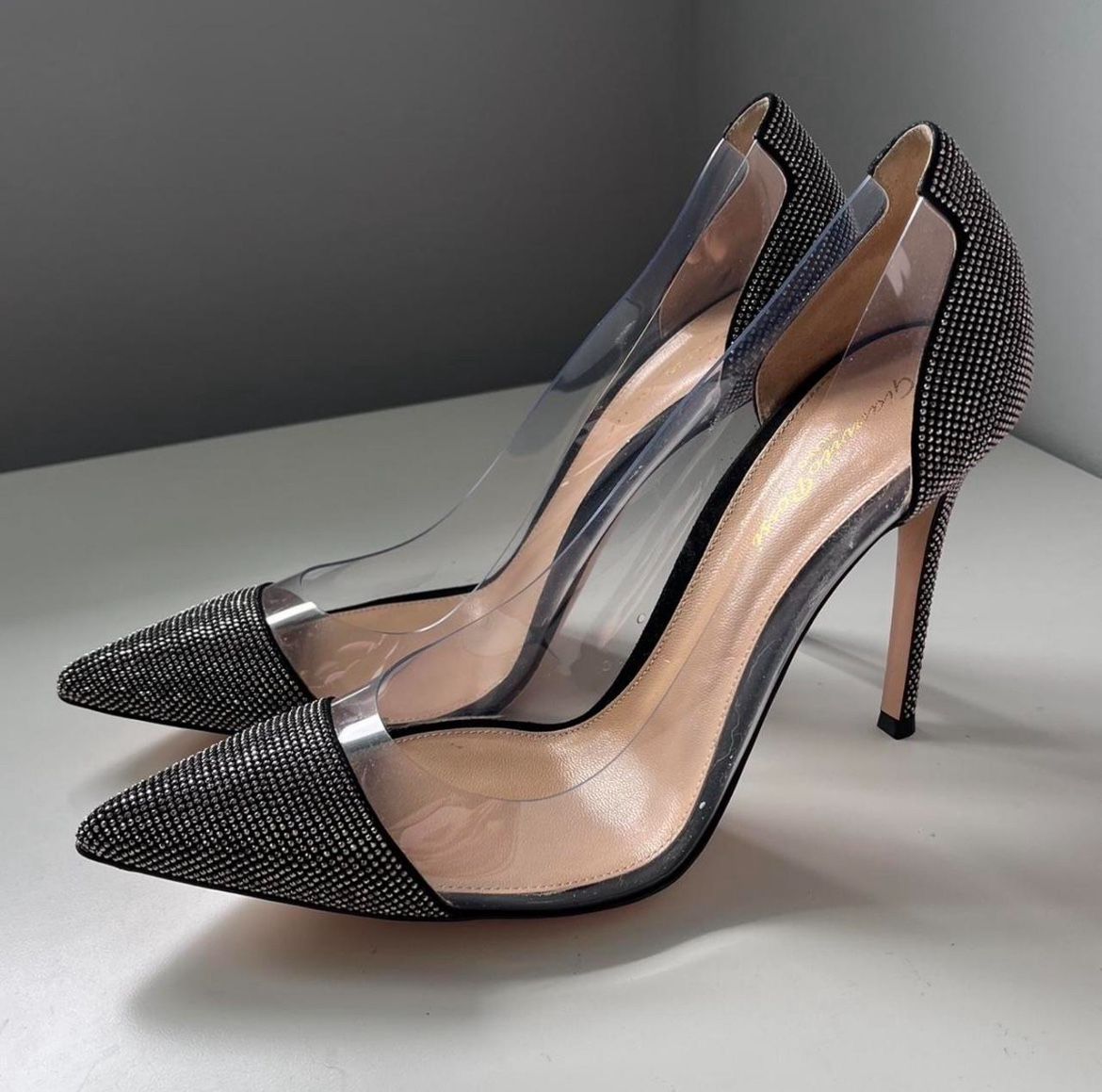 Gianvito Rossi Plexi Crystal Embellished Pumps