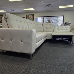 Luxury White Leather Reclining Sectional Sofa – Modern & Comfortable
