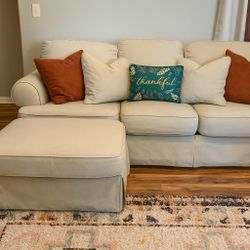 Beige 3-Seater Couch + Matching Ottoman – Removable Cushion Covers