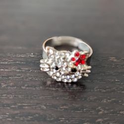 Hello Kitty Red and Clear Crystal Ring Adjustable 
