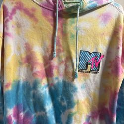 Vintage MTV Tie Dye Cropped Hoodie-M