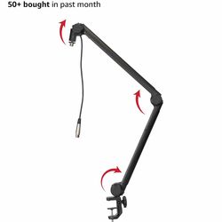 Gator Frameworks Deluxe Desk-Mounted Broadcast Microphone Boom Stand For Podcasts & Recording, Integrated XLR Cable