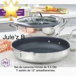 Princess House Set De Cacerola De 3.5 Qts Y Sartén De 12” Con Antiadherente Nuevos En Sus Cajas 