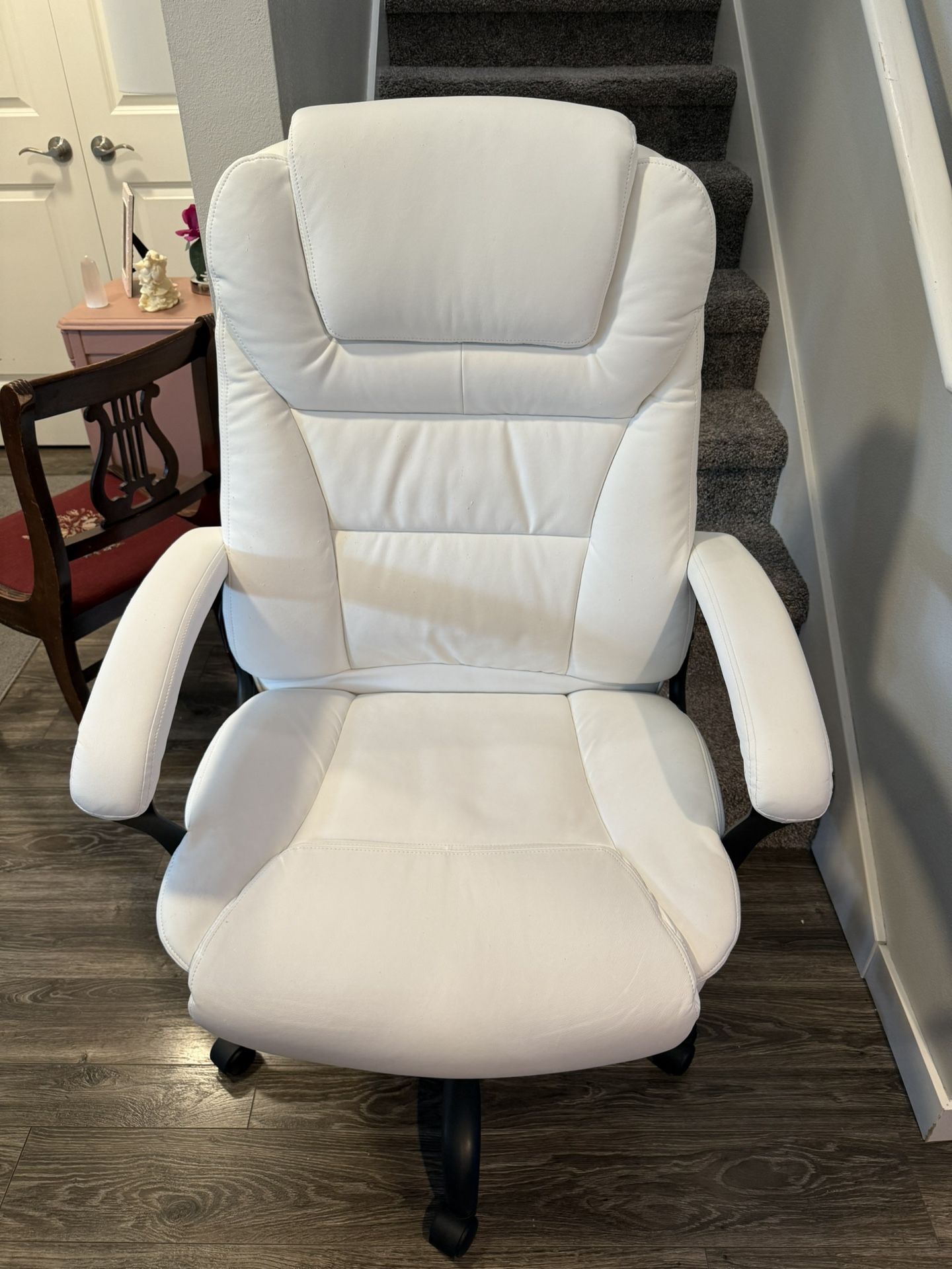 Big & Tall Ergonomic Office Chair - White Leather with Black Hardware