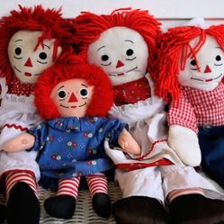 Vintage Raggedy Ann and Andy Doll Collection with Embroidered  Hearts