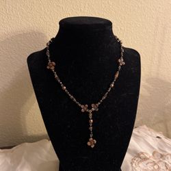 Brown Flowers Dangle Necklace 