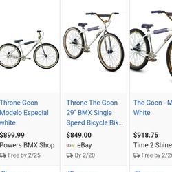 Throne Goon Modelo Especial 29” BMX Bike – White – open box new