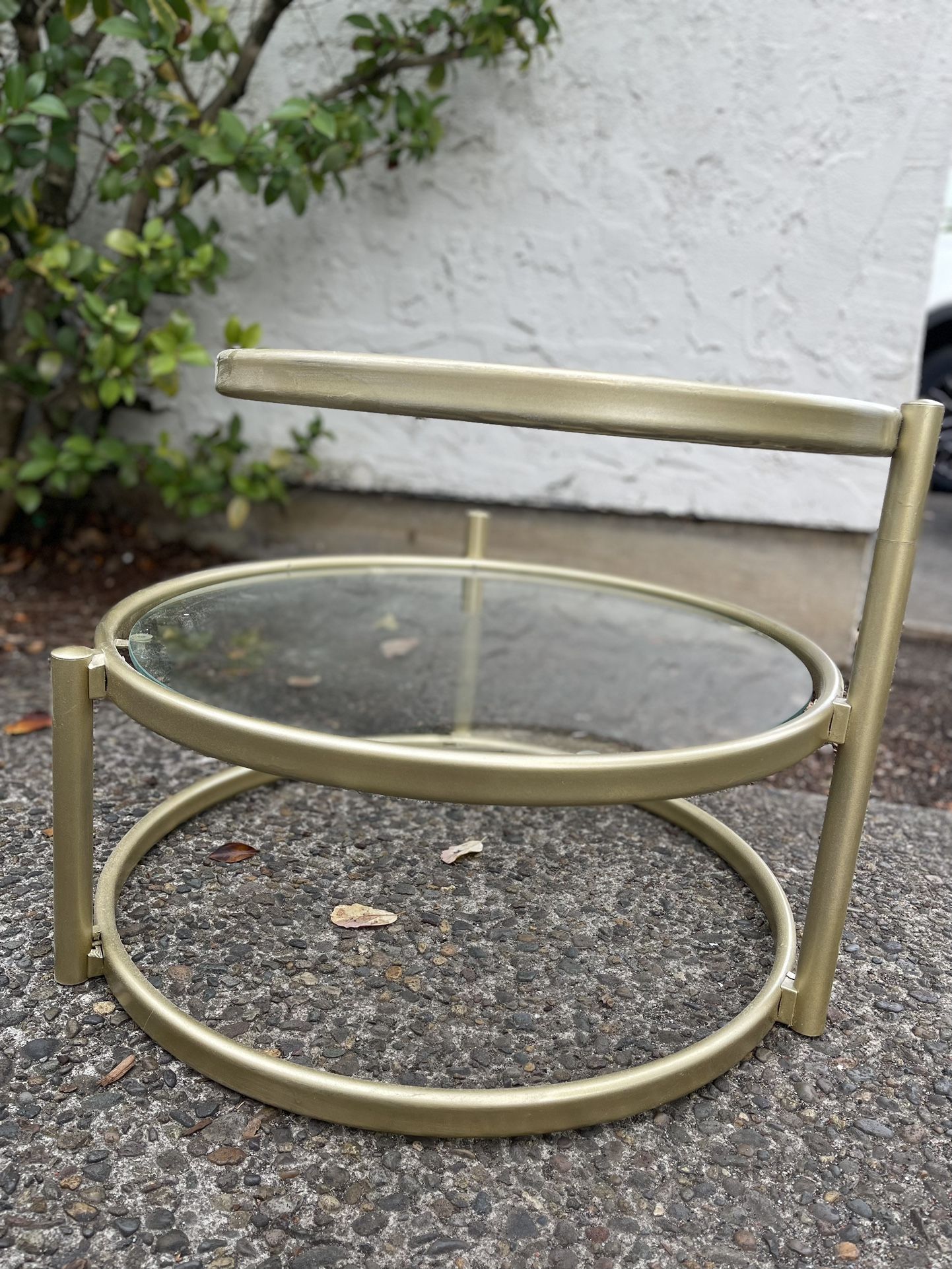 Swivel Metal Brass Painted Vintage Glass Table