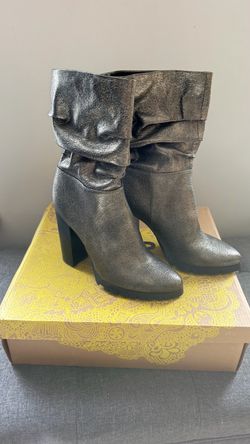 New Metallic Slouch Ankle Boots with Block Heel
